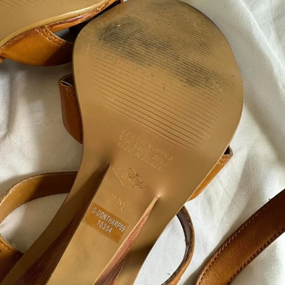 Nine West Leather Strappy Heels Caramel Tan Made in Brazil - Picture 6 of 6